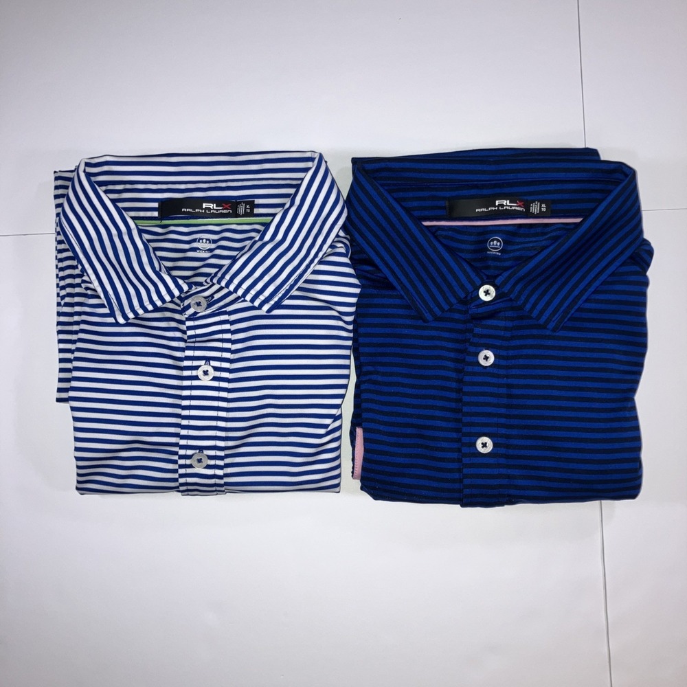 [Lot of 2] RLX Ralph Lauren Golf Polo Shirts Mens XL Blue Striped Performance - Picture 3 of 16